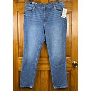 HM Slim Straight Ultra High‎ Waist Jeans Blue Denim Size 18 NEW Circulose